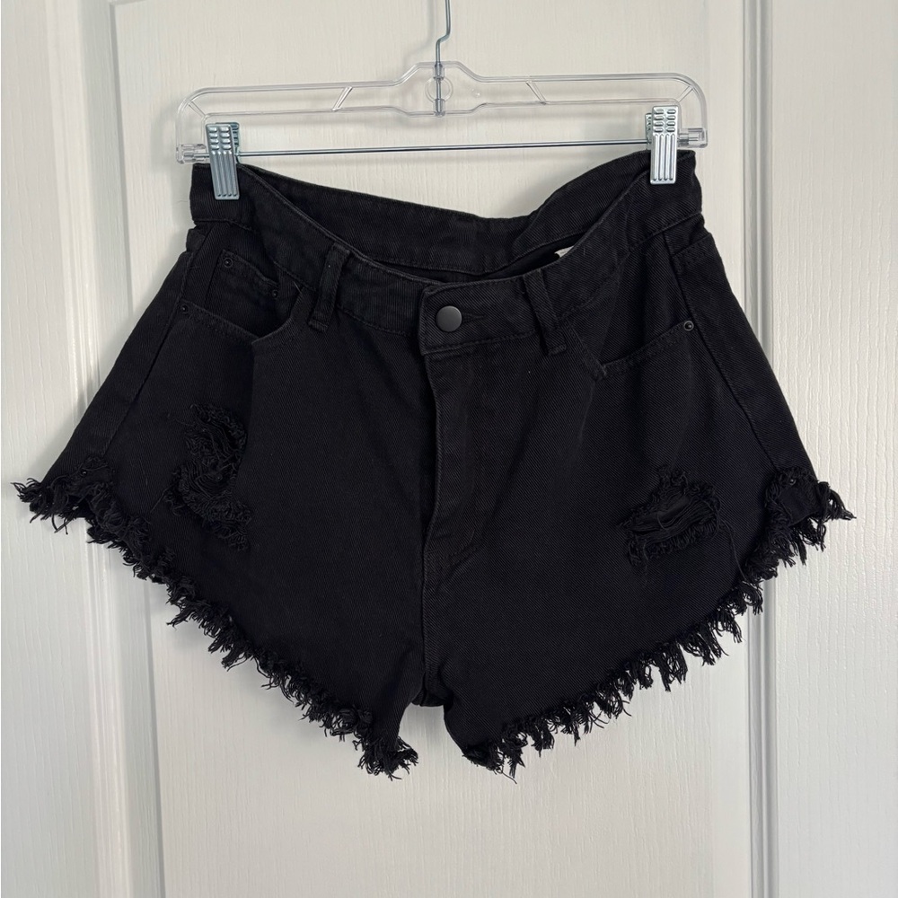 Black Distressed Denim Shorts